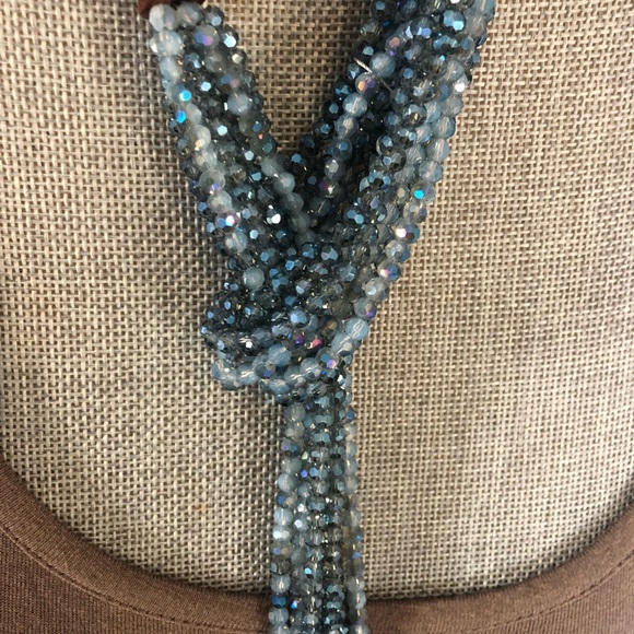 Denim Blues Cut Crystal/Brown Suede Lariat Necklace-Boutique - Picture 5 of 5